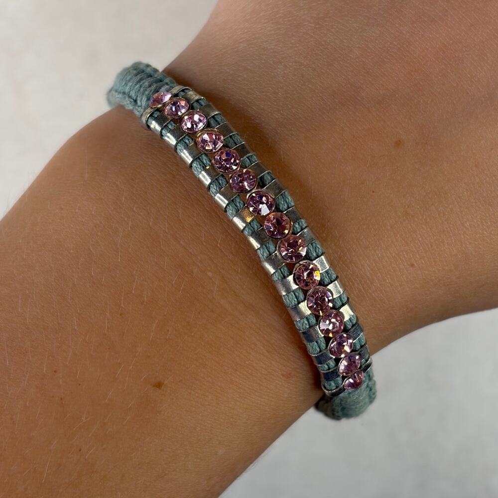 Chan Luu Adjustable Bracelet Mint with Pink Rhinestone Corded